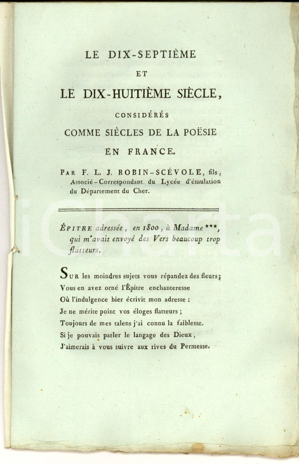 Libro, pubblicazione d epoca 1800 — ROBIN DE SCEVOLE — Le dixseptième et le dixhuitième siècles — RARE 1
