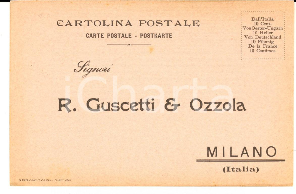 Cartolina originale da collezione 1900 ca MILANO Libreria GUSCETTI & OZZOLA Cartolina postale FP NV 1