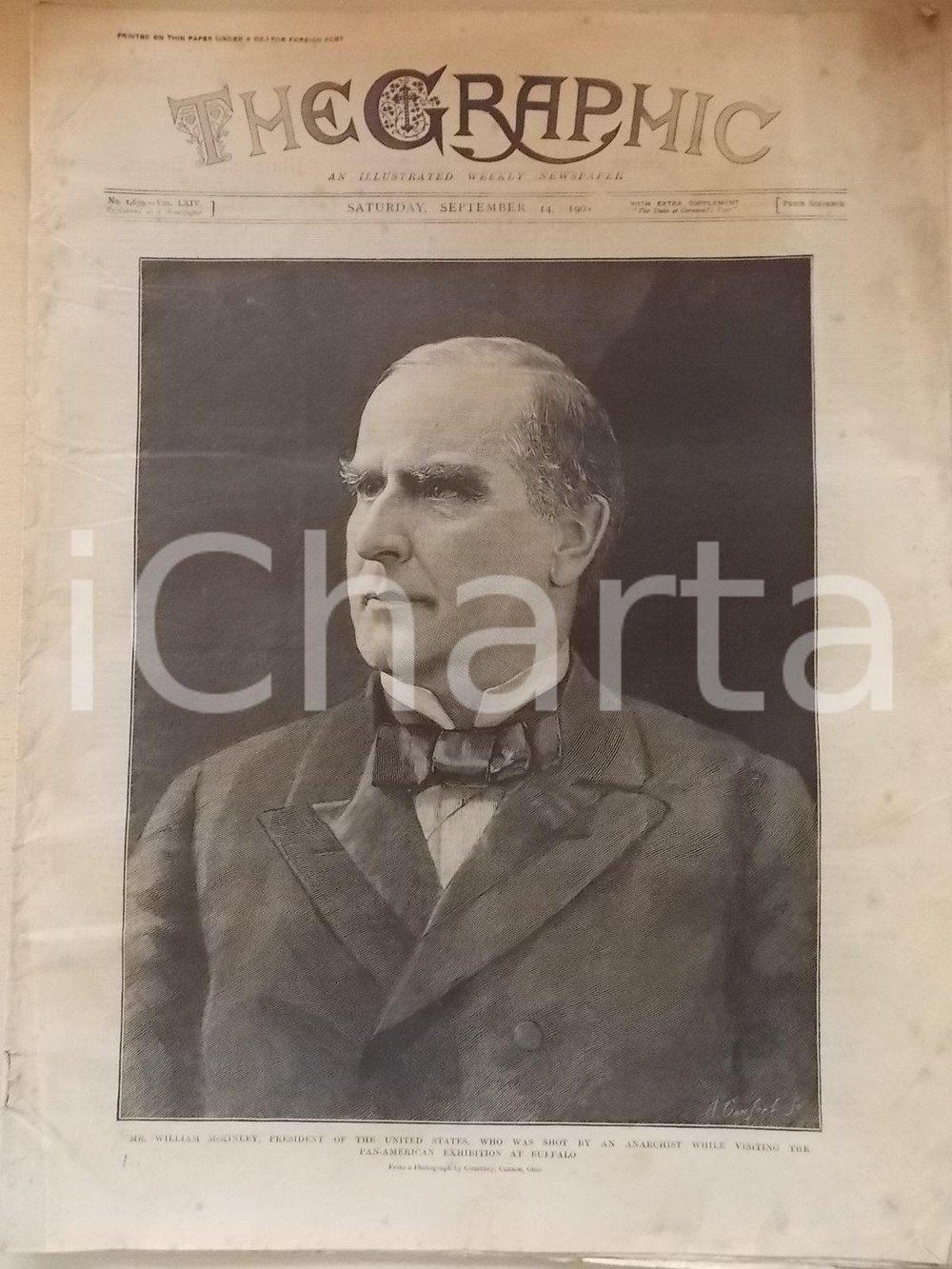 1901 THE GRAPHIC William McKINLEY shot by an anarchist *Review vol. LXIV nÂ° 1659 CONDIZIONI: FAIR  FORMATO: 25 x 34 cm  Pubblicazione d'epoca, originale, autentica.     originale e autentica 1