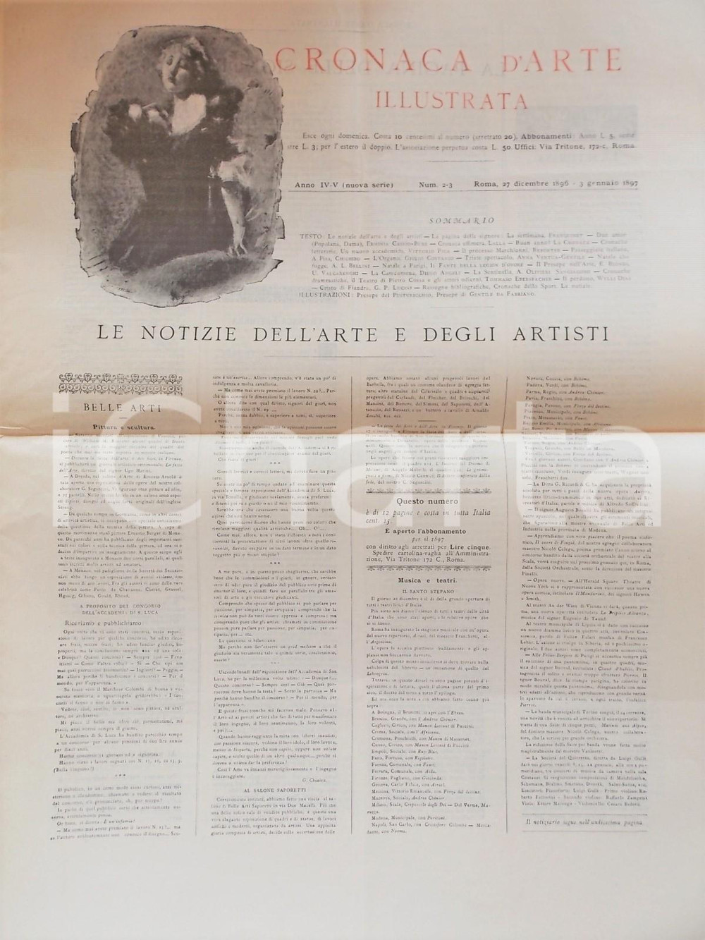 Giornale, rivista storica 1896 CRONACA D ARTE ILLUSTRATA Teatro di Pietro COSSA Anno IVV n°23 1