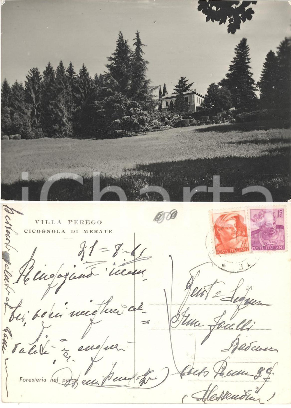 Cartolina originale da collezione 1965 CICOGNOLA DI MERATE LC Villa PEREGO Cartolina proprietaria Maria PEREGO 1