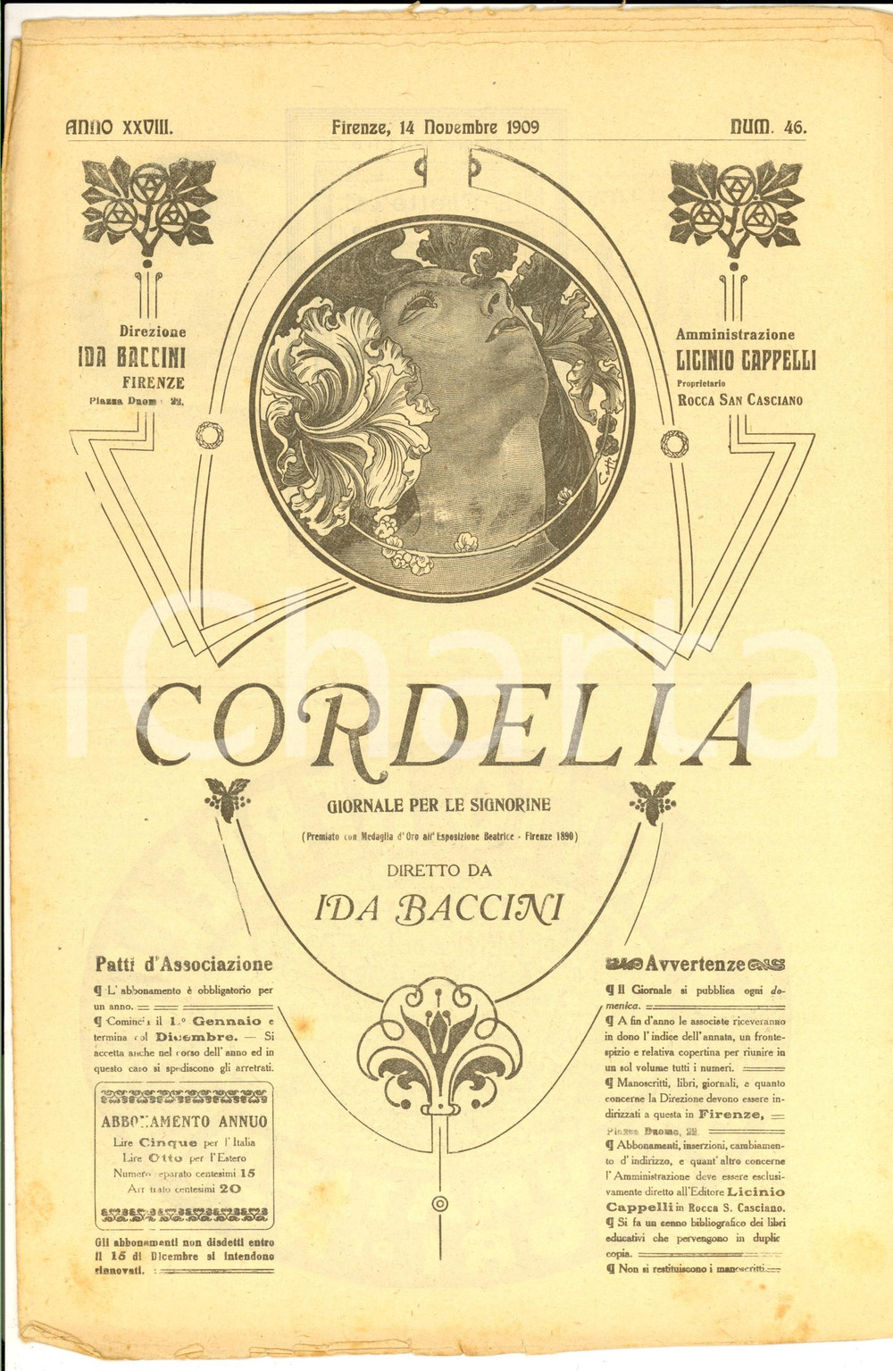 Giornale, rivista storica 1909 CORDELIA Il libro di Titania Rivista per signorine Anno XXVIII nÂ°46 1