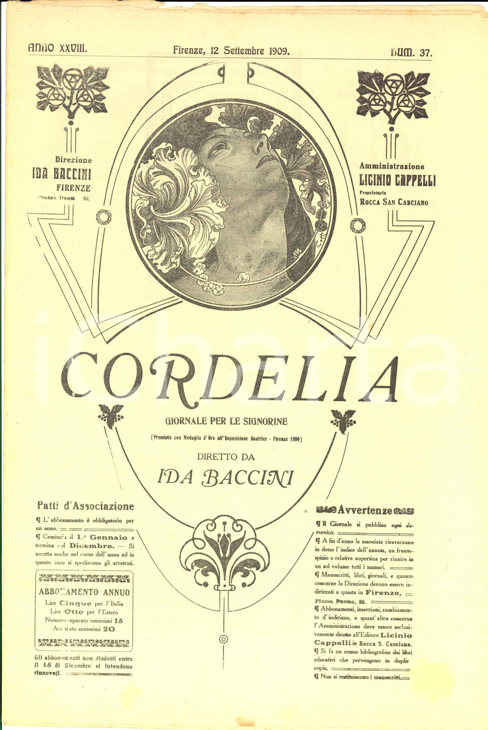 Giornale, rivista storica 1909 CORDELIA Centenario di Alfred TENNYSON Rivista anno XXVIII nÂ°37 1