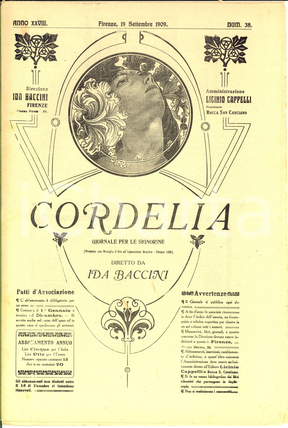 Giornale, rivista storica 1909 CORDELIA Trittico funebre  CIARDINIRICCI Rivista anno XXVIII nÂ°38 1