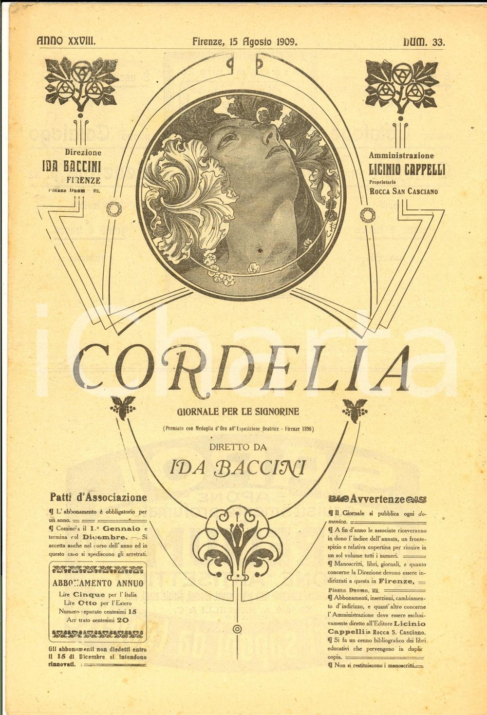 Giornale, rivista storica 1909 CORDELIA Il maestro Paolo Raffaello TROIANO Rivista anno XXVIII nÂ°33 1