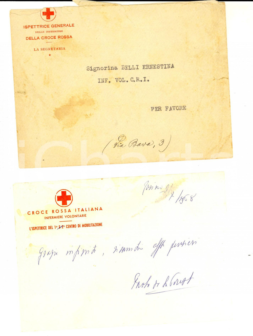 Autografo originale 1968 CROCE ROSSA ITALIANA TORINO Biglietto nobile Paola DE LA FOREST DE DIVONNE 1