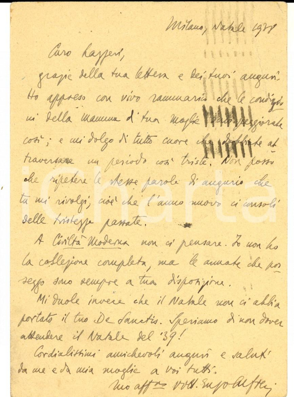 Autografo originale 1938 MILANO Vittorio Enzo ALFIERI a Gerolamo LAZZERI in un momento di tristezza 1