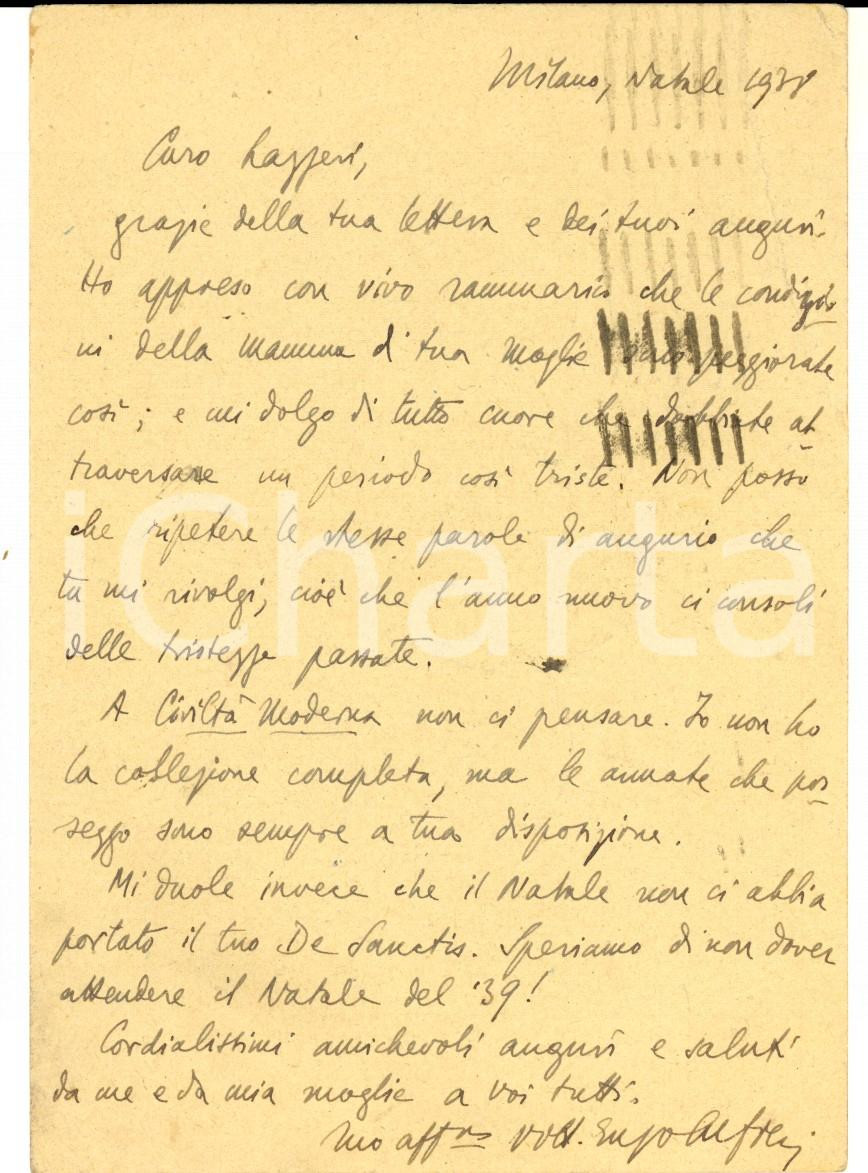 Autografo originale 1938 MILANO Vittorio Enzo ALFIERI a Gerolamo LAZZERI in un momento di tristezza 1