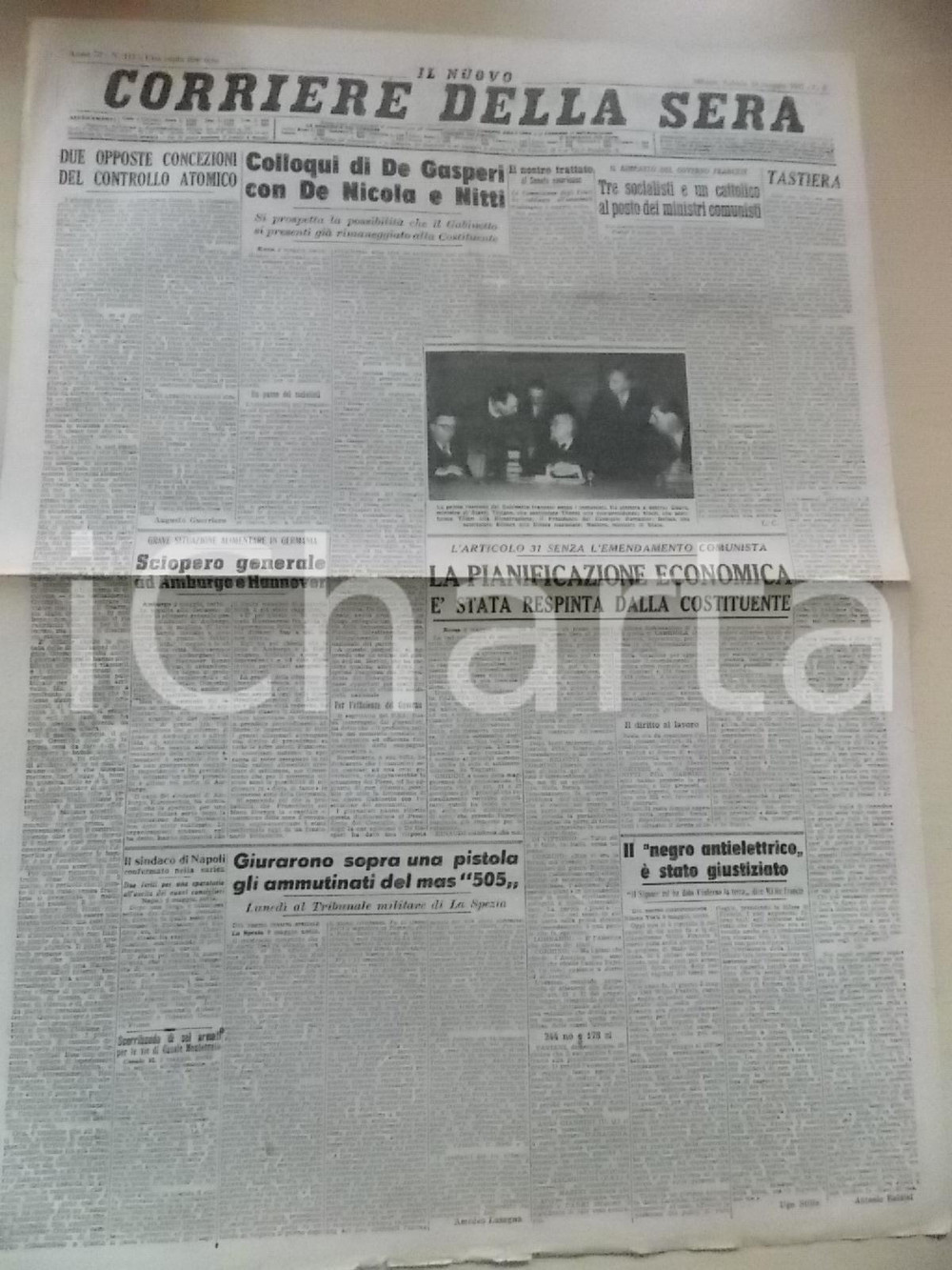 Giornale, rivista storica 1947 CORRIERE DELLA SERA Colloqui DE GASPERI  DE NICOLA  NITTI Giornale 1