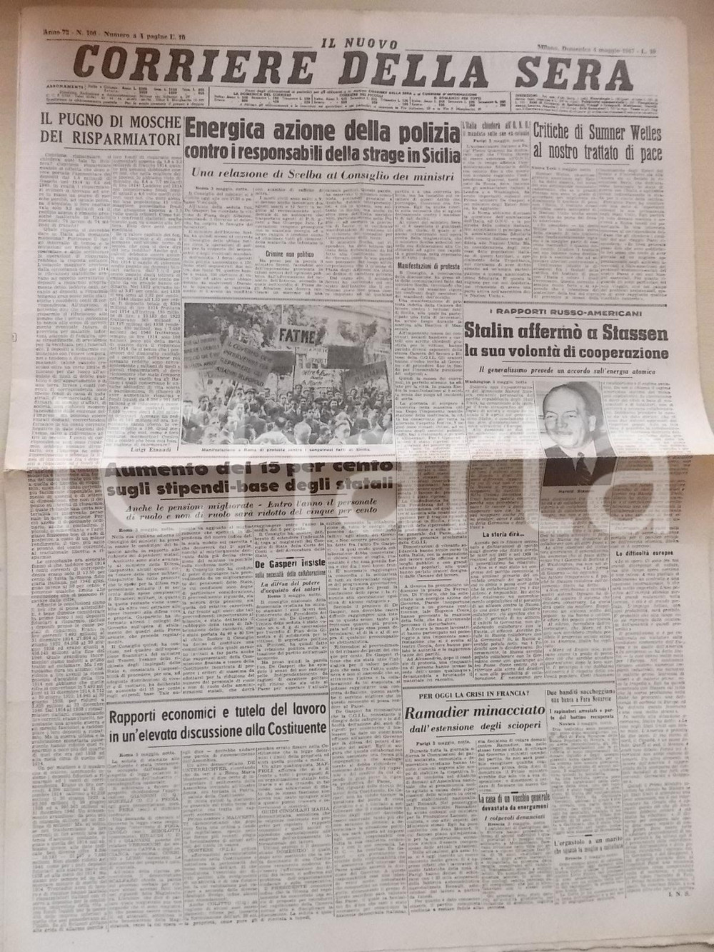 Giornale, rivista storica 1947 CORRIERE DELLA SERA Scelba e la strage di PORTELLA DELLA GINESTRA Giornale 1