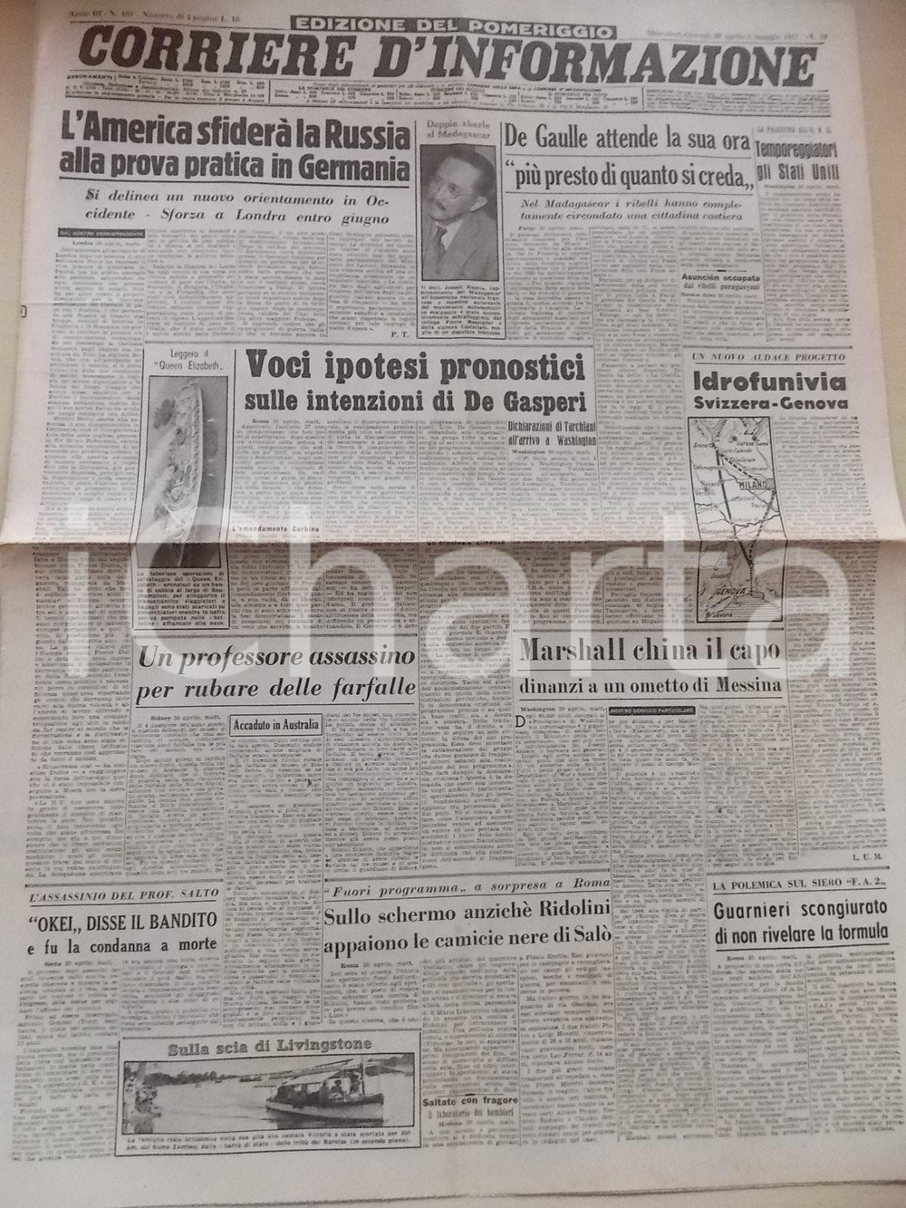 Giornale, rivista storica 1947 CORRIERE D INFORMAZIONE DE GAULLE e i ribelli del MADAGASCAR Giornale 1