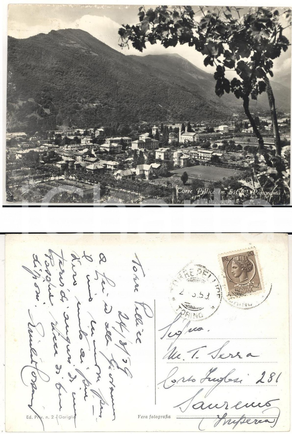 Autografo originale 1959 TORRE PELLICE TO Panorama Cartolina pastore Emilio CORSANI Autografo 1