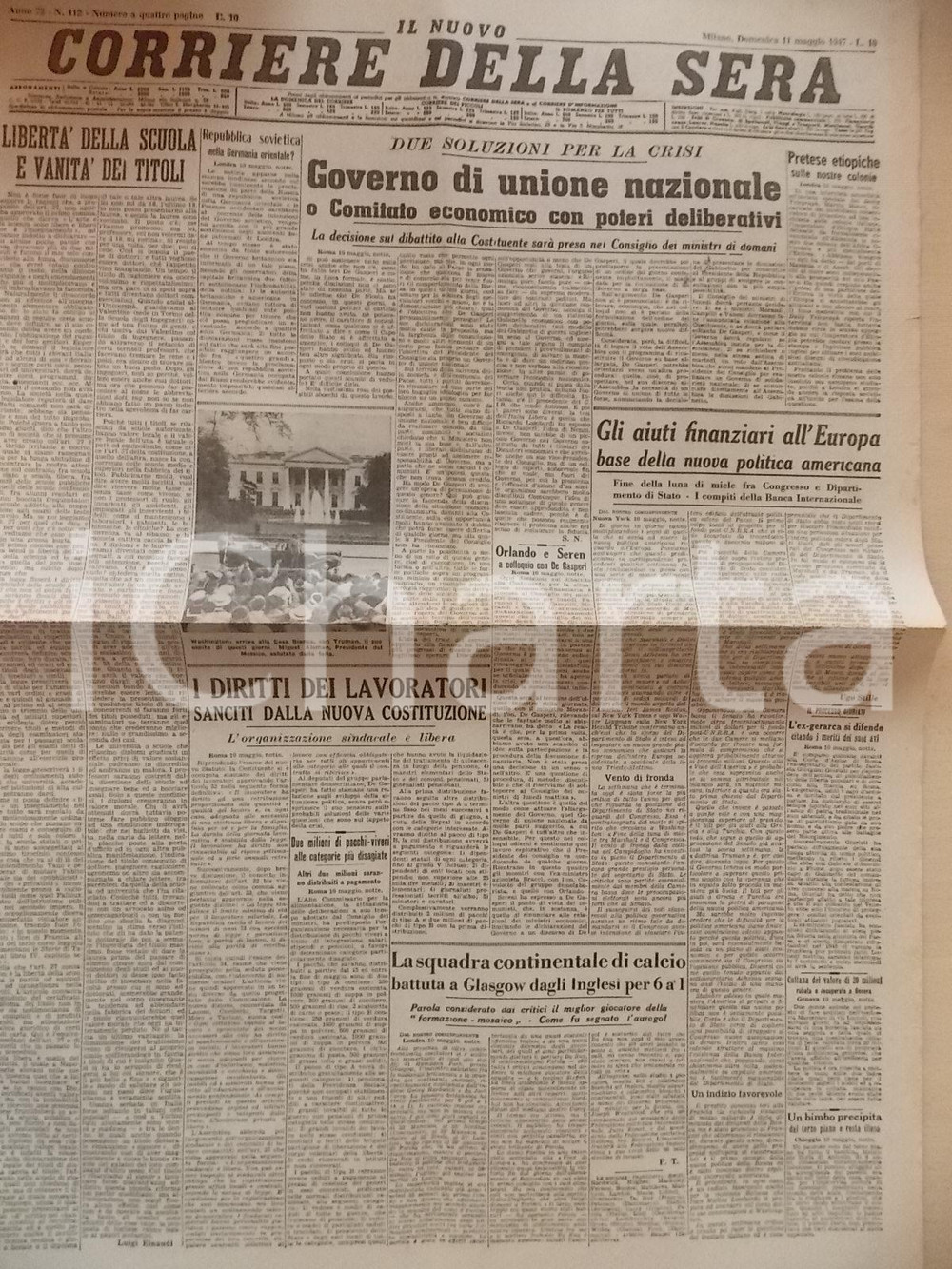 Giornale, rivista storica 1947 CORRIERE DELLA SERA ORLANDO e SERENA a colloquio con DE GASPERI Giornale 1