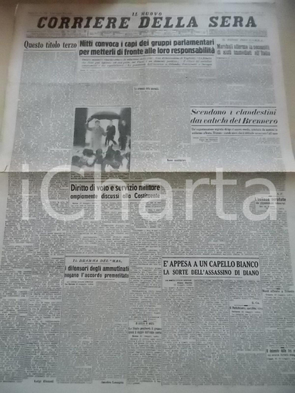 Giornale, rivista storica 1947 CORRIERE DELLA SERA Scendono i clandestini dal BRENNERO Giornale 1