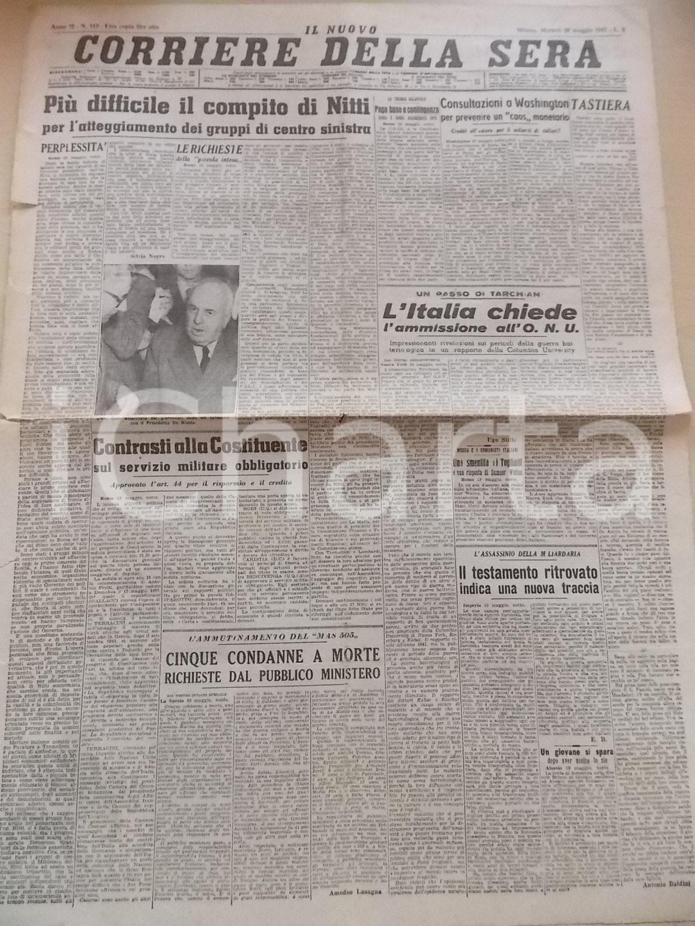 Giornale, rivista storica 1947 CORRIERE DELLA SERA L Italia chiede l ammissione all ONU Giornale 1