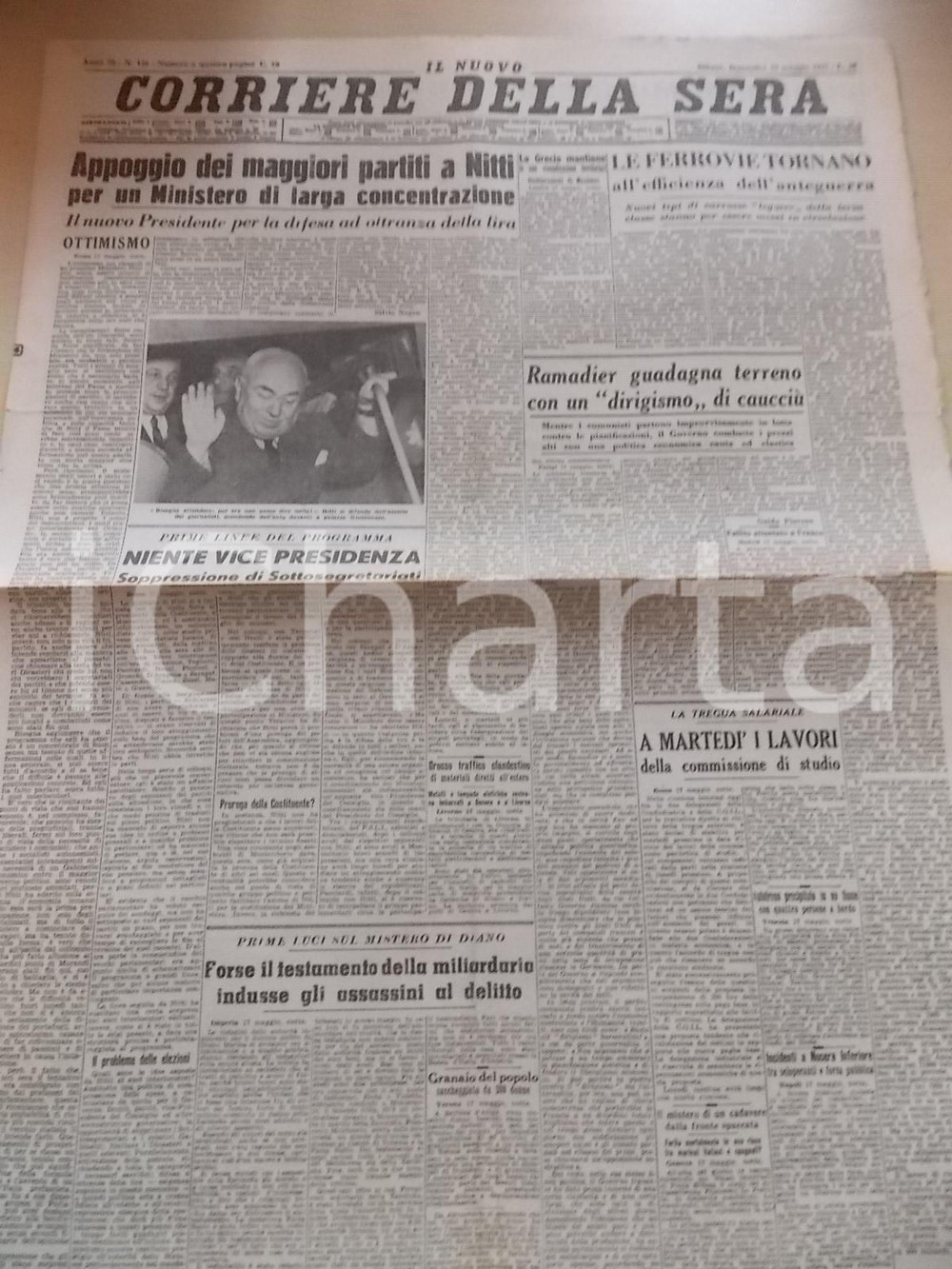 Giornale, rivista storica 1947 CORRIERE DELLA SERA NITTI e la difesa a oltranza della lira Giornale 1