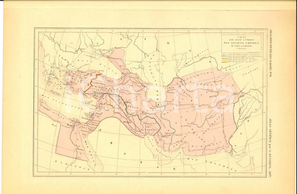 Stampa, bozzetto originale 1875 PARIS M. L. DUSSIEUX Atlas de géographie Carte Anciens Empires ASIE nÂ°11 1