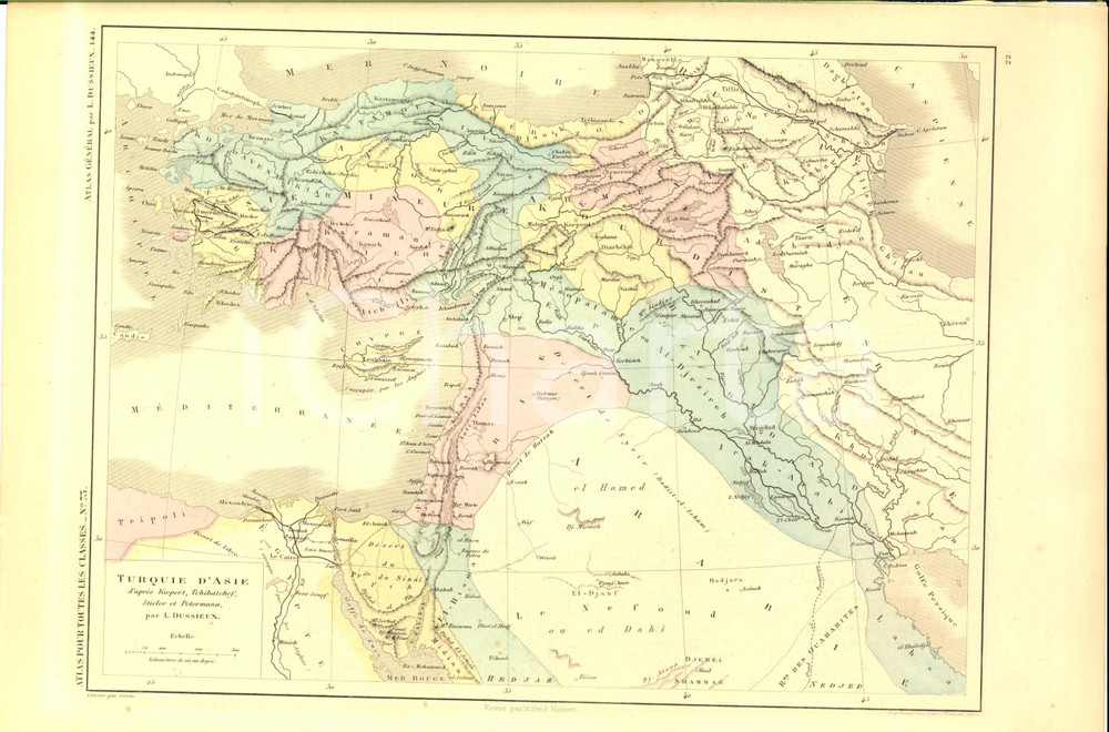 Stampa, bozzetto originale 1875 PARIS M. L. DUSSIEUX Atlas de gÃ©ographie Carte TURQUIE D ASIE nÂ°73 1