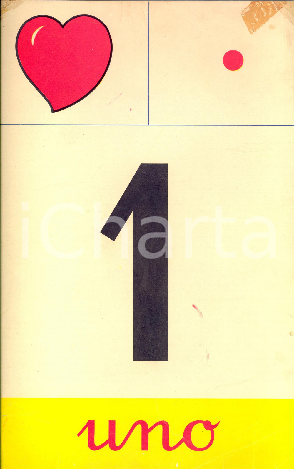 Stampa, bozzetto originale 1970 SCUOLE ELEMENTARI Numeratore murale ILLUSTRATO Uno Ed. LA SCUOLA 22x35 1