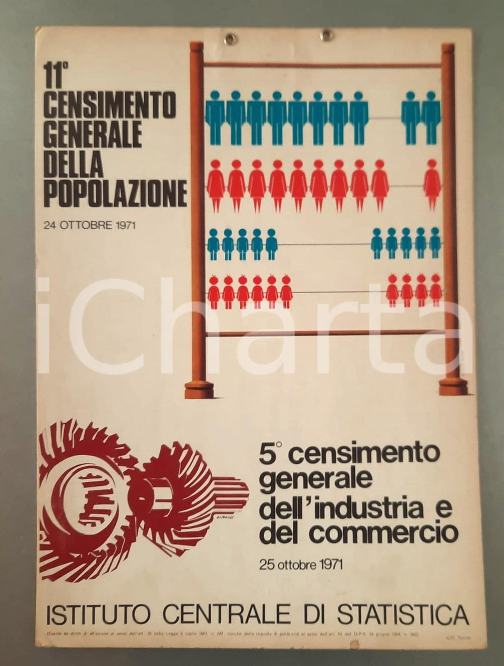 Materiale pubblicitario d’epoca 1971 ISTAT 11° Censimento generale della popolazione Manifesto 22x35 cartoncino 1