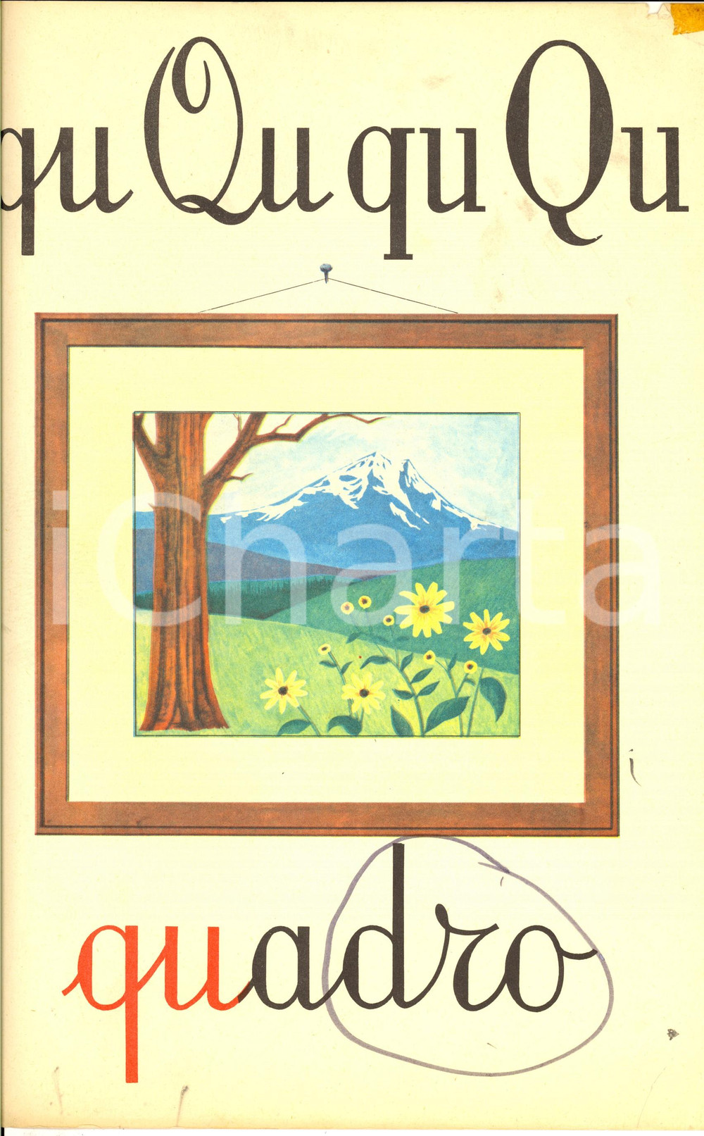 Stampa, bozzetto originale 1970 SCUOLE ELEMENTARI Alfabeto murale ILLUSTRATO Qu Ed. FABBRI 22x35 1