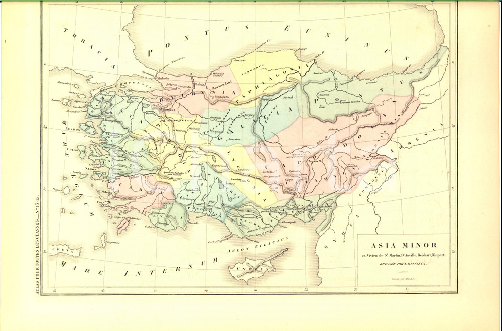 Stampa, bozzetto originale 1875 PARIS M. L. DUSSIEUX Atlas de gÃ©ographie Carte ASIA MINOR 33x24 cm 1