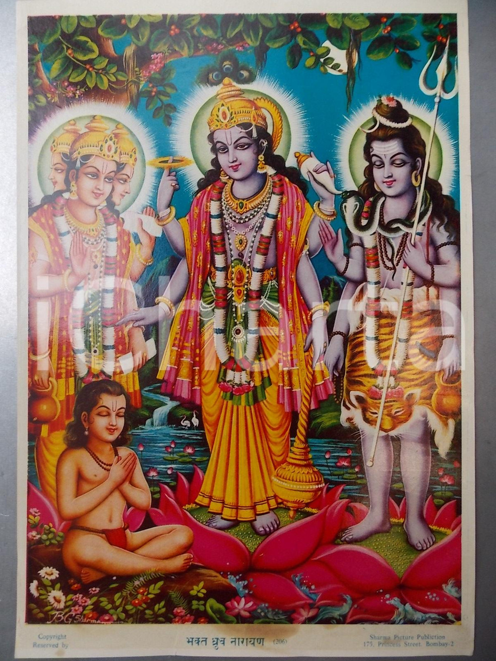 Stampa, bozzetto originale 1965 ca Stampa INDU  Scena con divinitÃ  femminili Ed. SHARMA n° 206 25x36 cm 1