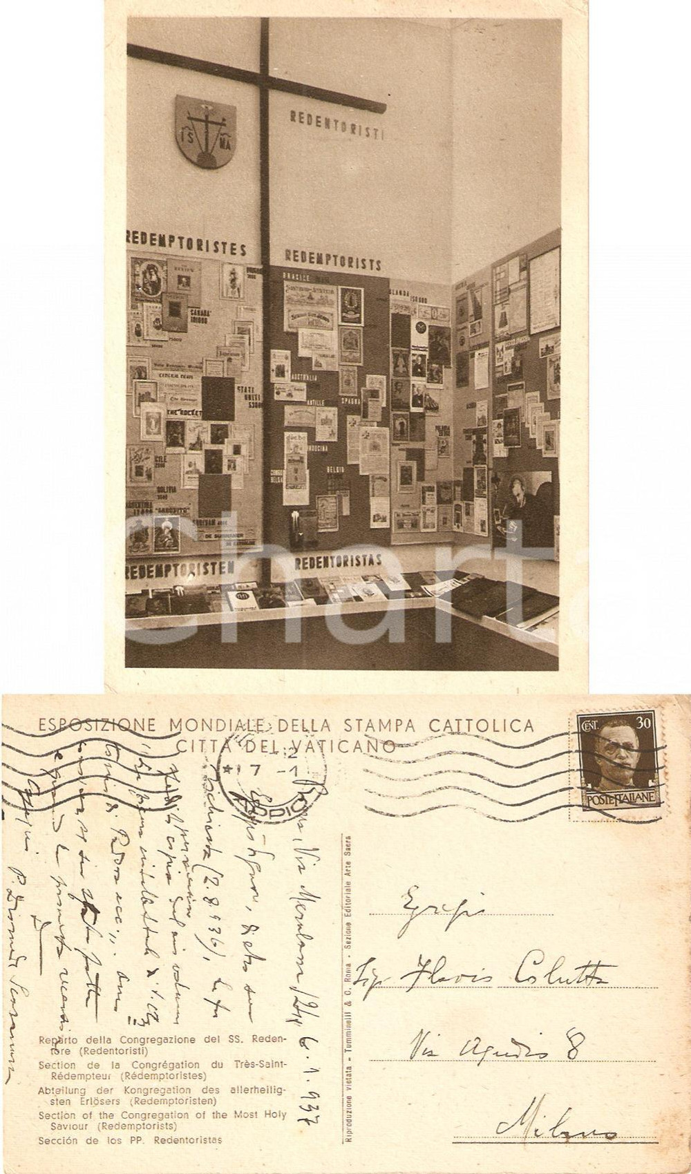 1937 ROMA Padre Diomede SCARAMUZZI invia libro su Sant'Antonio *AUTOGRAFO