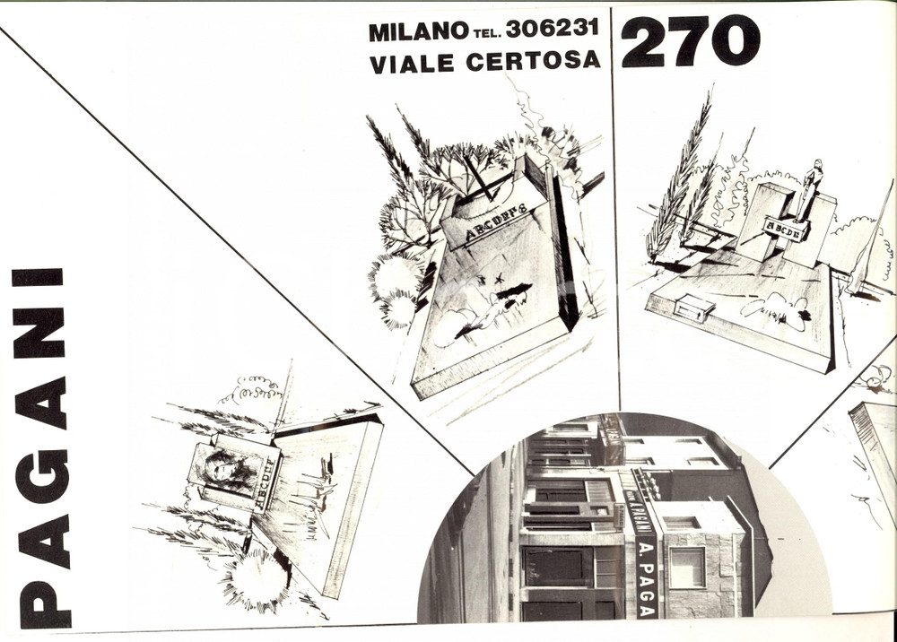 Materiale pubblicitario d’epoca 1973 MILANO Ditta PAGANI Monumenti e marmi cimiteriali Pieghevole pubblicitario 1