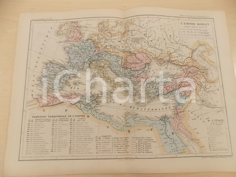 Stampa, bozzetto originale 1875 PARIS DUSSIEUX Atlas de gÃ©ographie  Formation territoriale empire romain 1