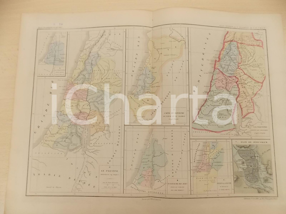 1875 PARIS M. L. DUSSIEUX Atlas de géographie *Carte histoire PALESTINE 45x33 cm