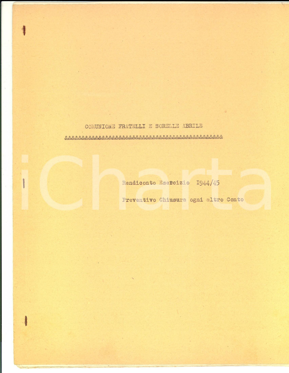 Documento originale, autentico 1945 MILANO Rendiconto e cassa famiglia del cav. Luigi ABRILE Dattiloscritto 1