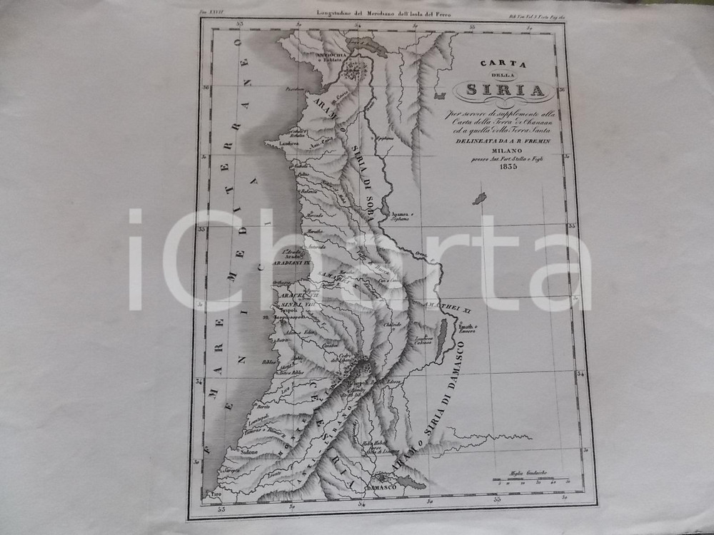 Stampa, bozzetto originale 1835 MILANO A. R. FREMIN Carta della SIRIA Stampa 38x26 cm 1
