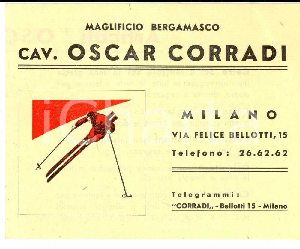 Materiale pubblicitario d’epoca 1930 ca MILANO Maglificio Bergamasco cav. Oscar CORRADI PubblicitarioPieghe 1