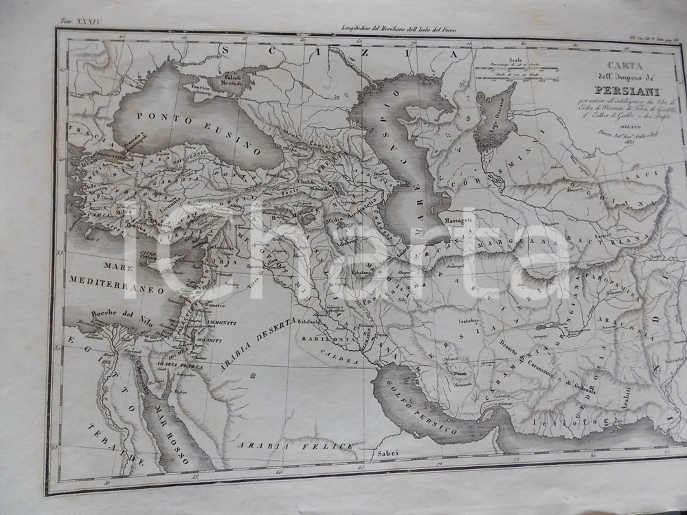 1835 MILANO A. R. FREMIN Carta dell'impero dei PERSIANI *Stampa 38x26 cm