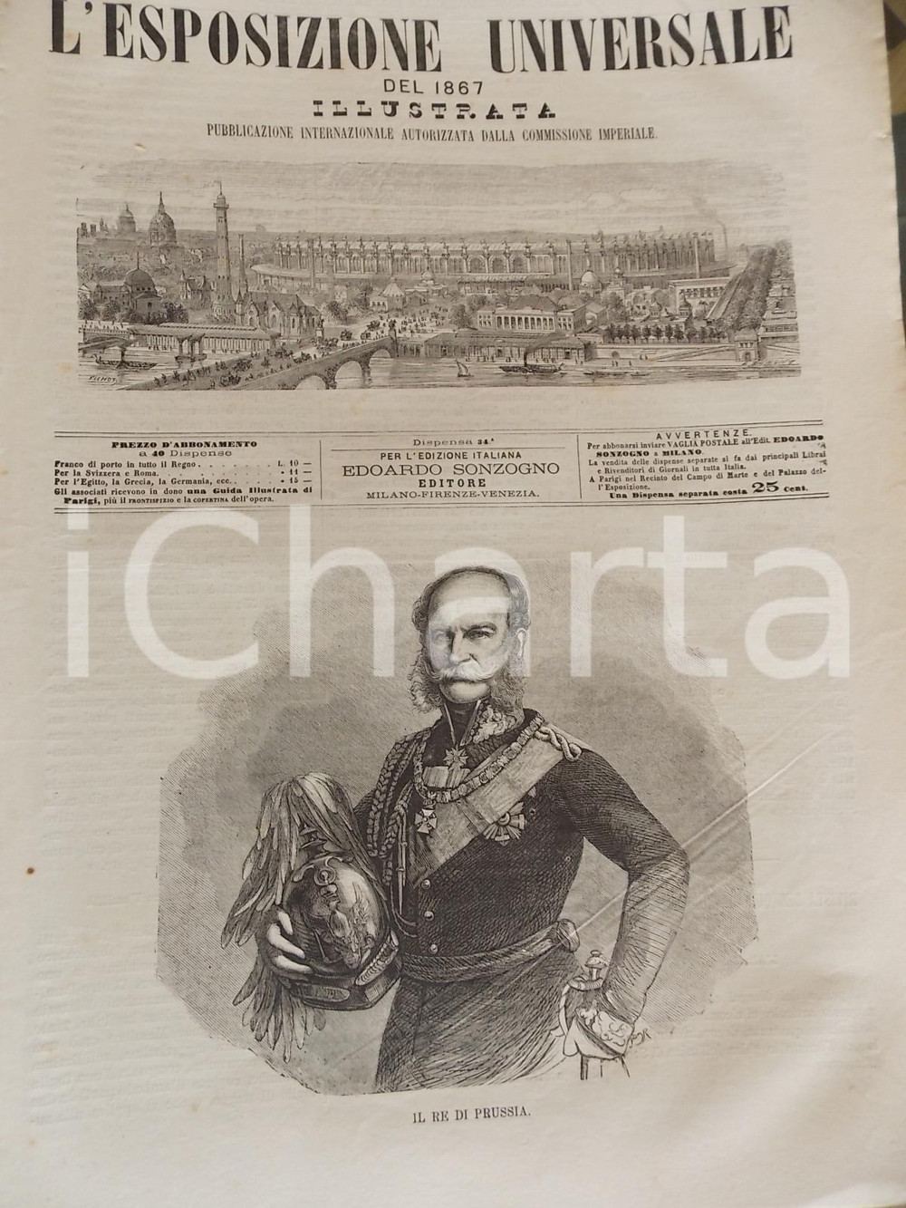 Giornale, rivista storica 1867 L ESPOSIZIONE UNIVERSALE Visita del re di PRUSSIA Guglielmo n° 34 1