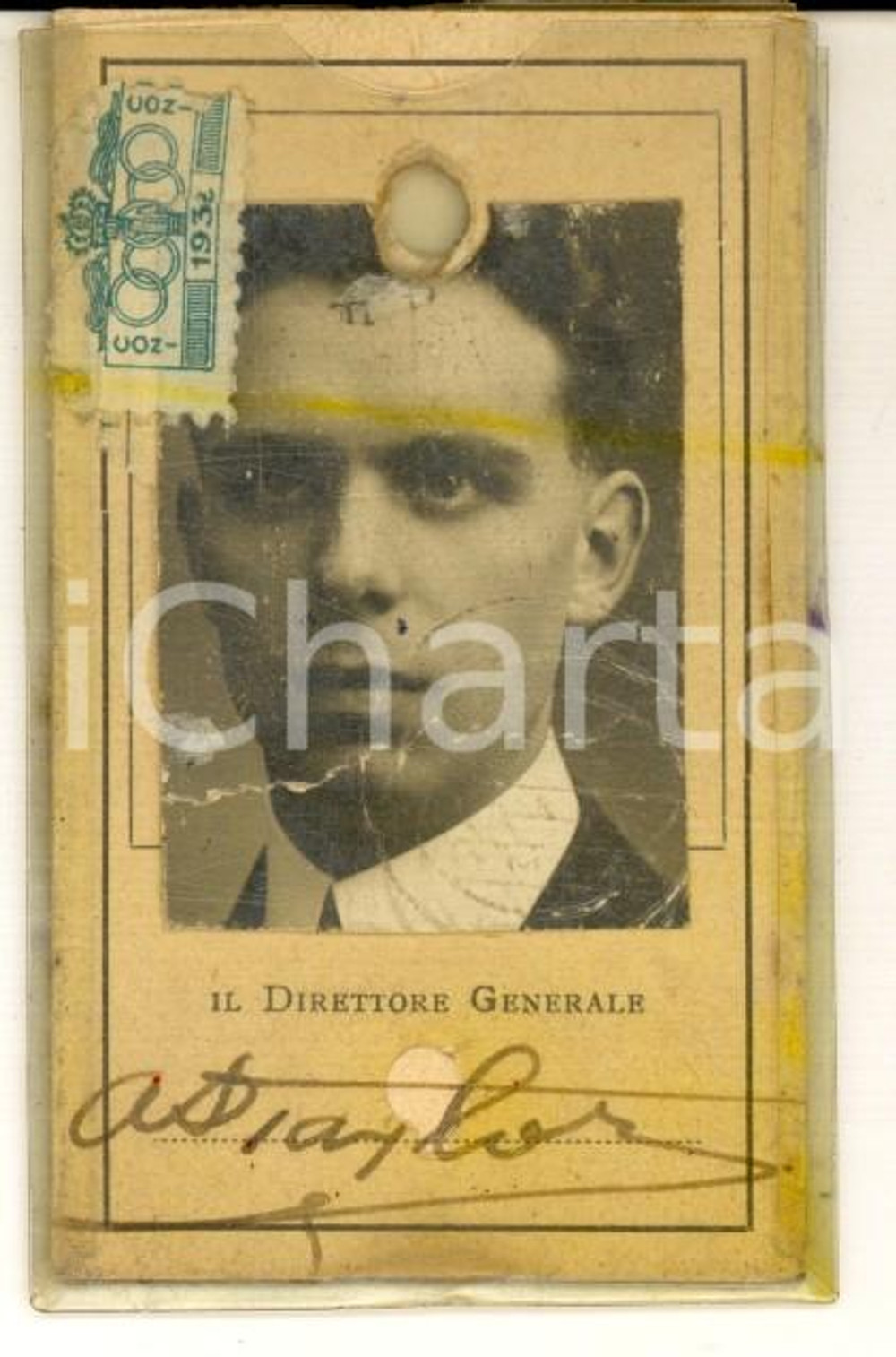 Oggetto da collezione cartaceo 1932 YMCA TORINO Tessera del rag. Bartolomeo TORASSA con foto 5x8 cm 1