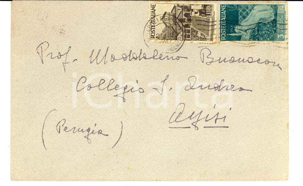 Cartolina originale da collezione 1947 STORIA POSTALE Busta con affrancatura 1 L. Repubblica Amalfi + L. 3 Siena 1