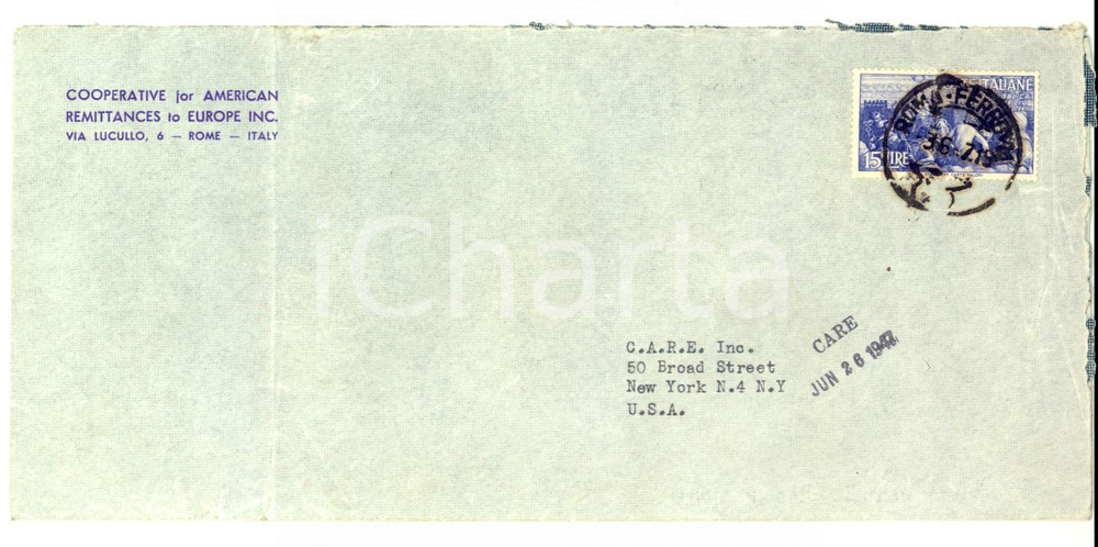 Cartolina originale da collezione 1947 STORIA POSTALE Busta con affrancatura 15 Lire Repubblica di Venezia 1