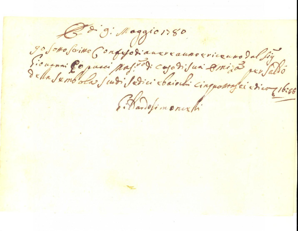 Documento originale, autentico 1780 ca FIRENZE ? Ricevuta PARDO SIMONESCHI a Giovanni PAPUCCI per saldo 1