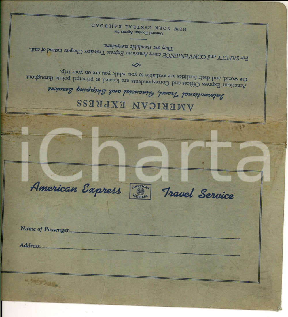 Materiale pubblicitario d’epoca 1947 AMERICAN EXPRESS TRAVEL SERVICE Custodia cartonata per biglietto 23x14 cm 1