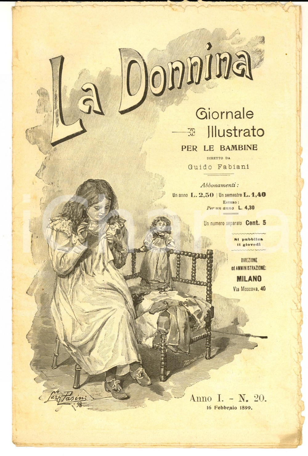 Giornale, rivista storica 1899 LA DONNINA Giornale per bambine  Volere Ã¨ potere Anno 1 nÂ° 20 1