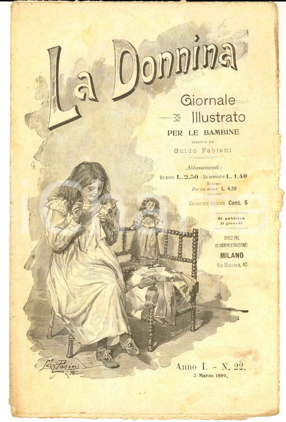 Giornale, rivista storica 1899 LA DONNINA Giornale per bambine  La prima lettera Anno 1 nÂ° 22 1