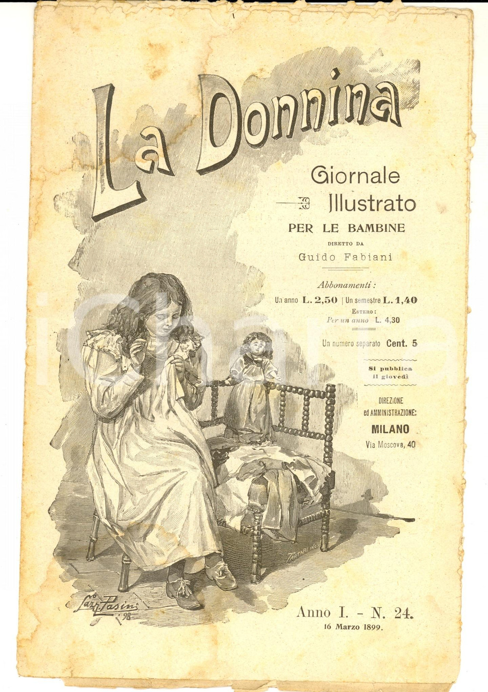 Giornale, rivista storica 1899 LA DONNINA Giornale per bambine  La scorciatoia Anno 1 nÂ° 24 1
