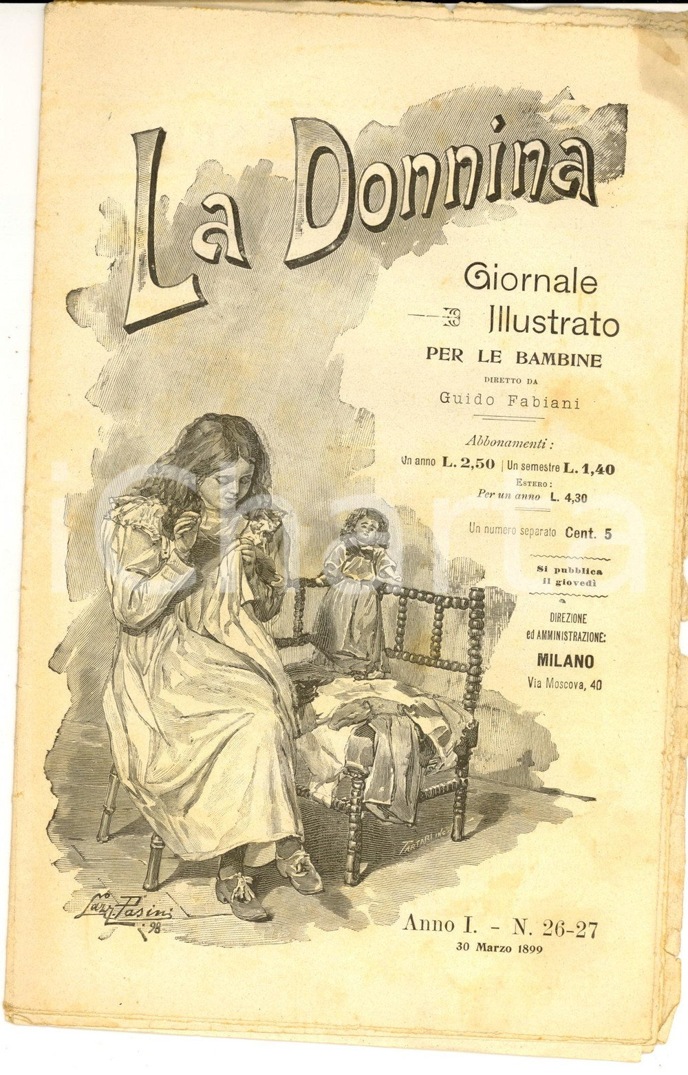 Giornale, rivista storica 1899 LA DONNINA Giornale per bambine  Rispettate la sventura Anno 1 n° 2627 1
