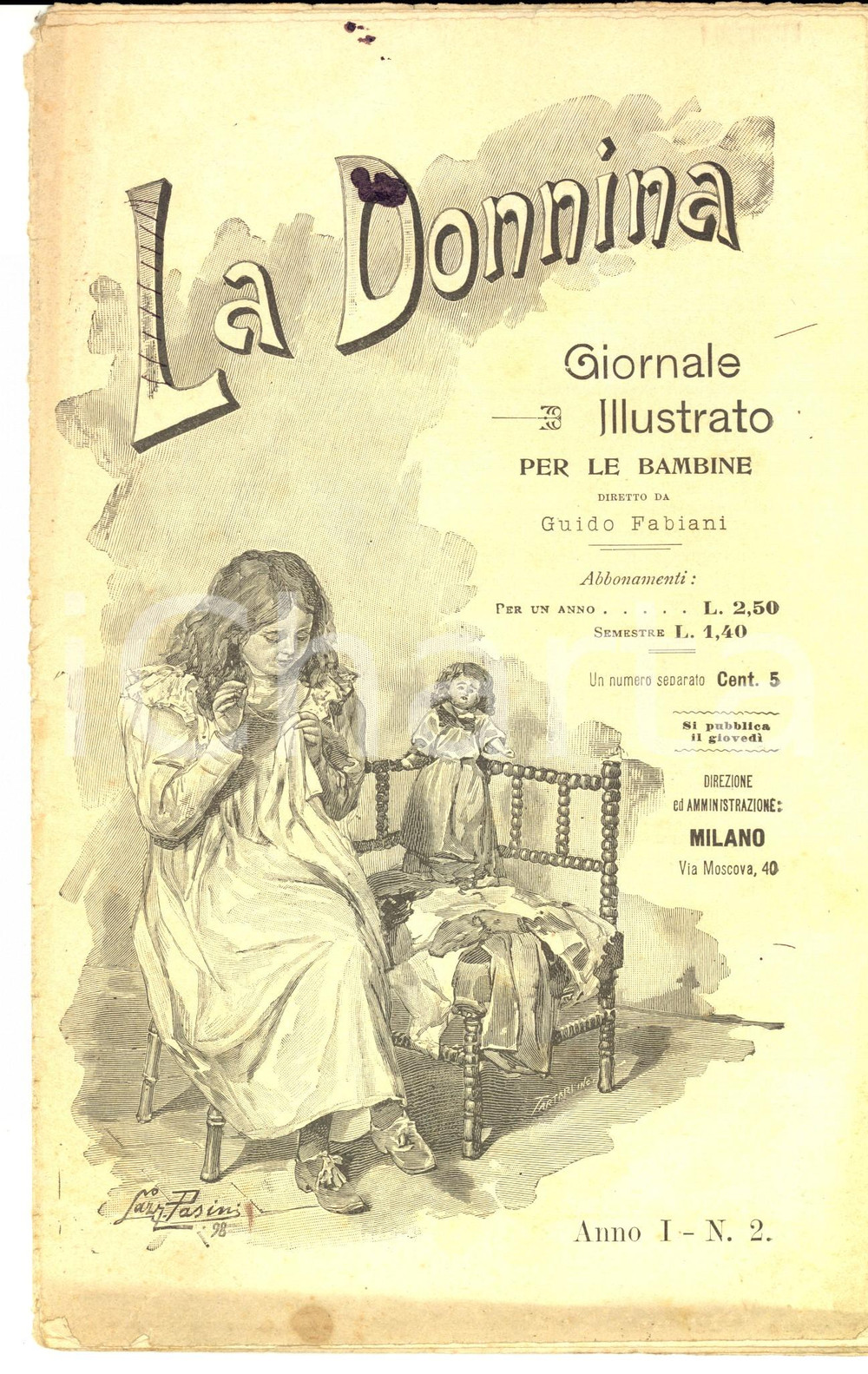 Giornale, rivista storica 1898 LA DONNINA Giornale illustrato per bambine  Etta Rivista anno 1 nÂ°2 1