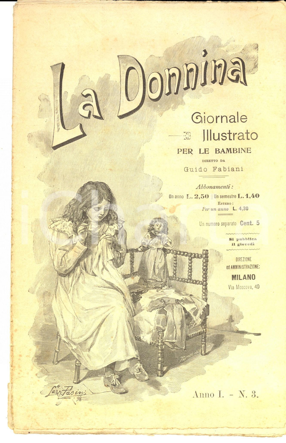 Giornale, rivista storica 1898 LA DONNINA Giornale per bambine  Molto cuore e poca testa Anno 1 nÂ°3 1