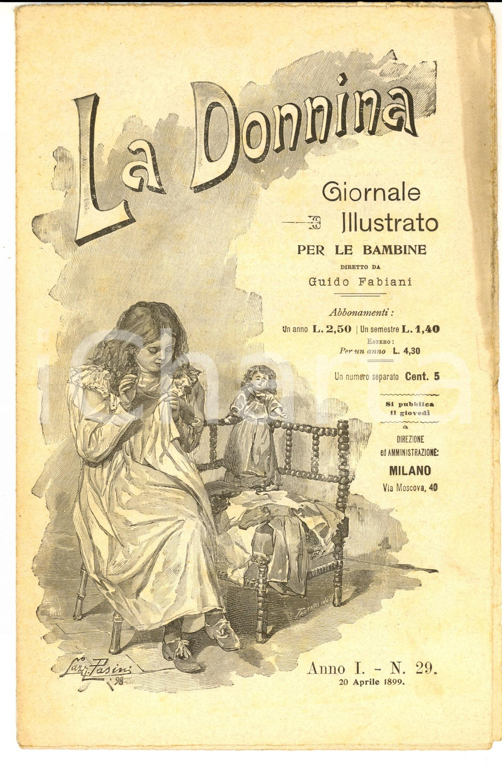 Giornale, rivista storica 1899 LA DONNINA Giornale per bambine  Il fanciullo riconoscente Anno 1 nÂ° 29 1