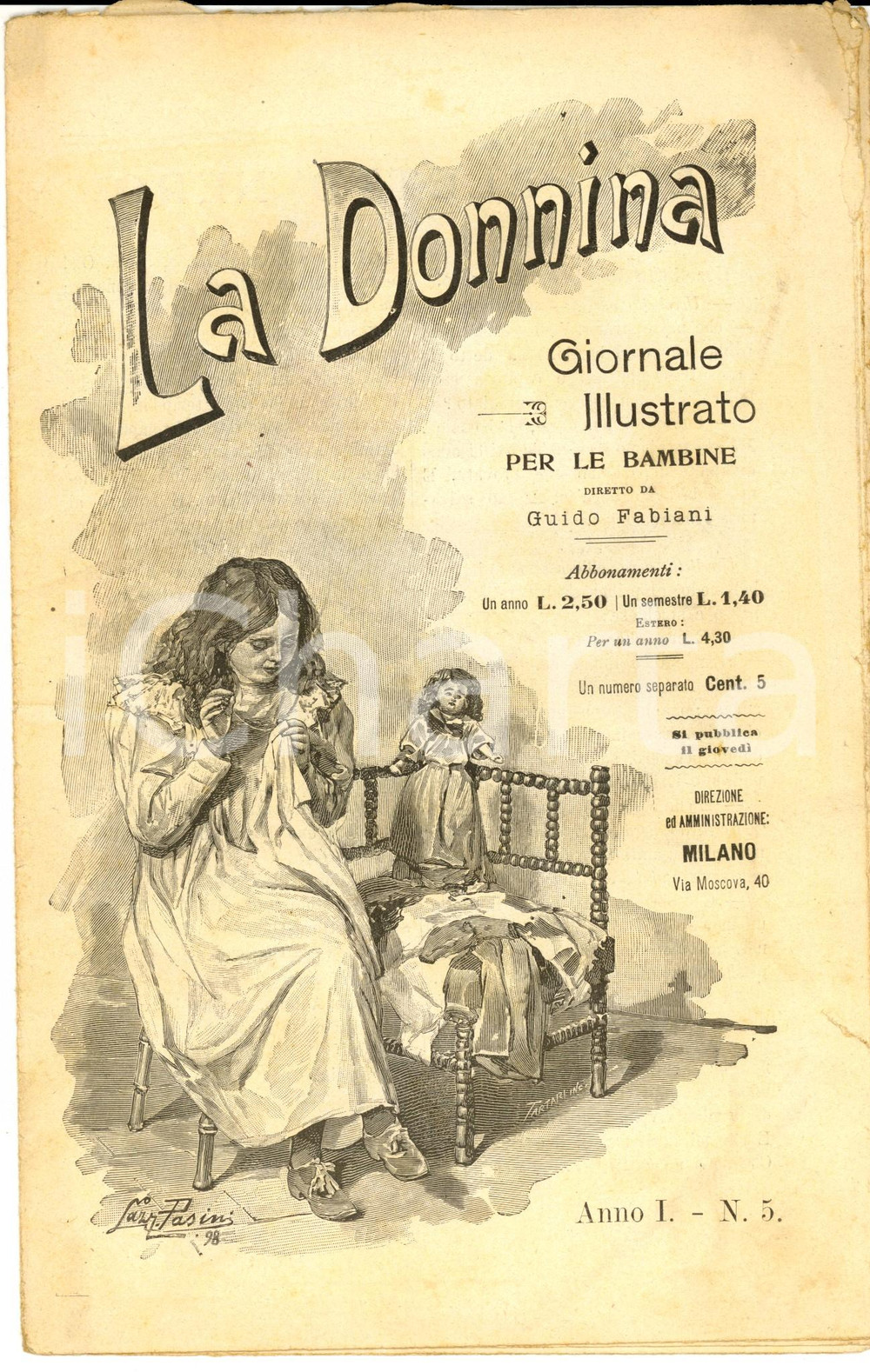 Giornale, rivista storica 1898 LA DONNINA Giornale per bambine  Il piccolo Sergio Anno 1 nÂ°5 1