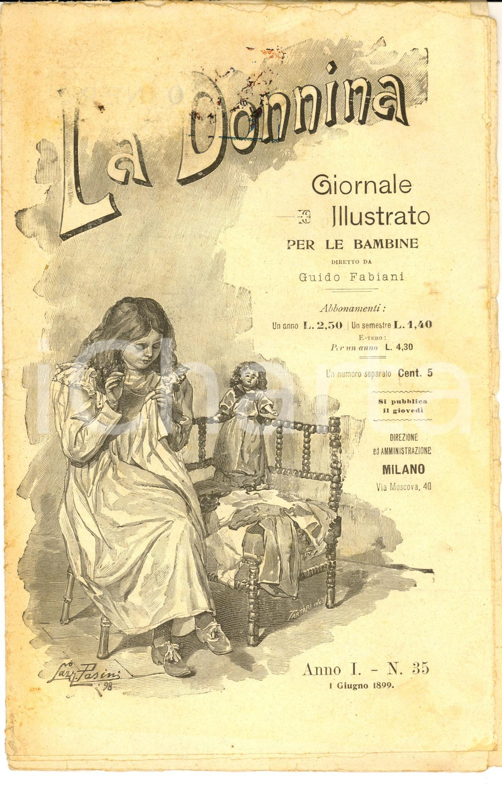 Giornale, rivista storica 1899 LA DONNINA Giornale per bambine  Un po  di coraggio! Anno 1 nÂ° 35 1